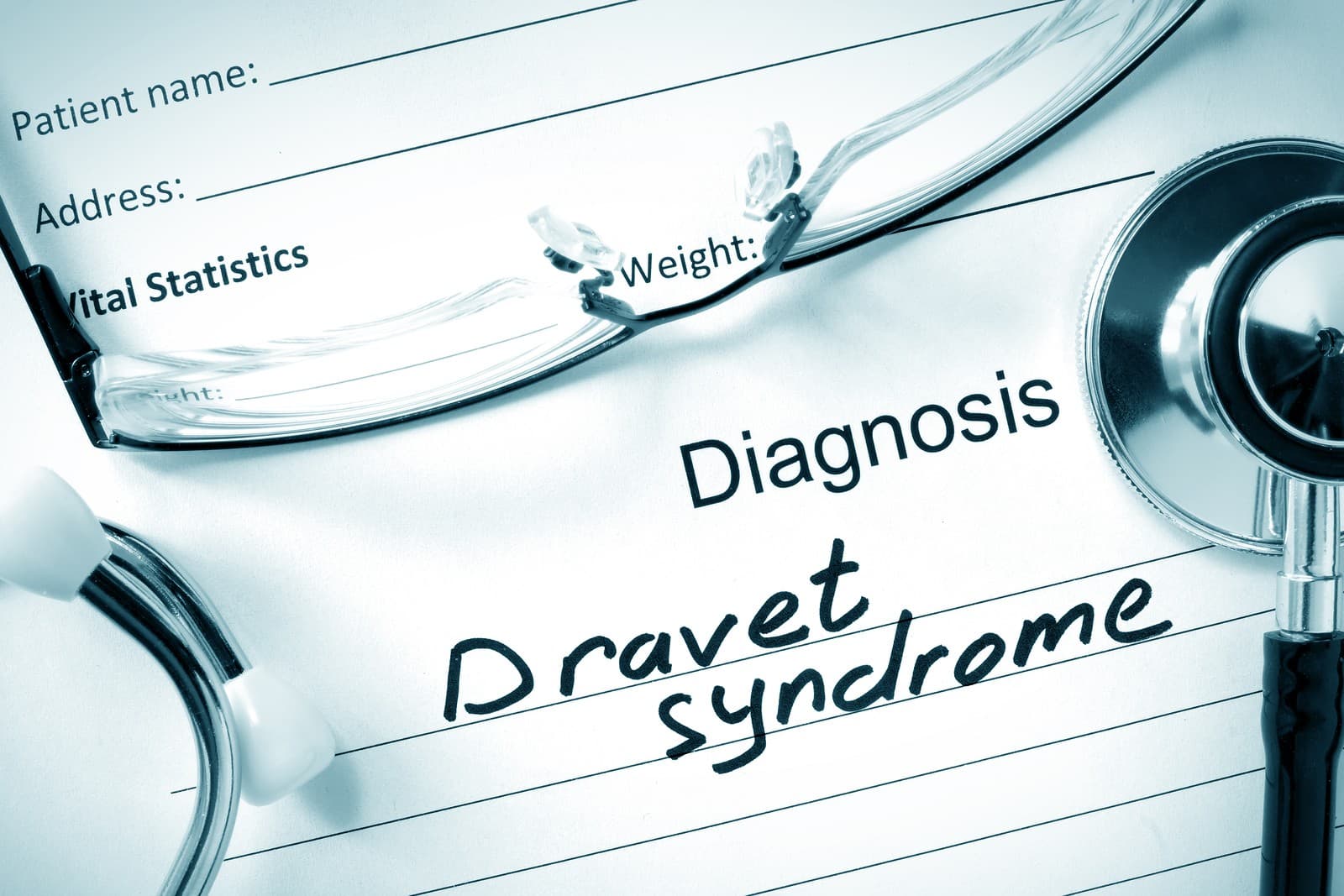 Medical chart with Dravet syndrome diagnosis and stethoscope
