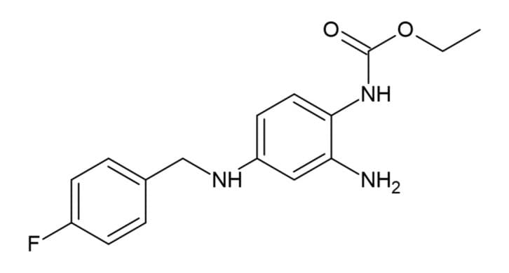 Chemical structure of ezogabine, the Kv7-opening seizure drug withdrawn from the market in 2017.