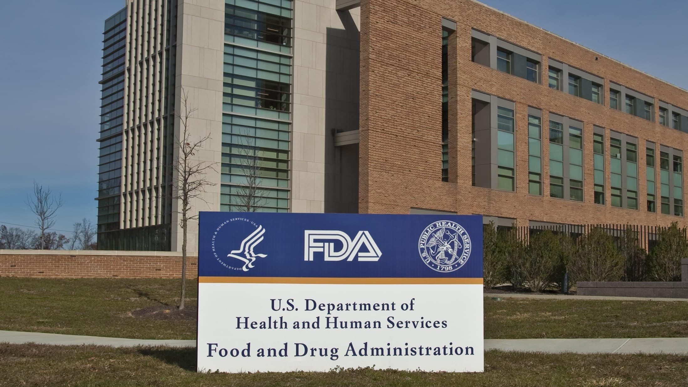 FDA headquarters sign in front of the agency's White Oak campus in Maryland.