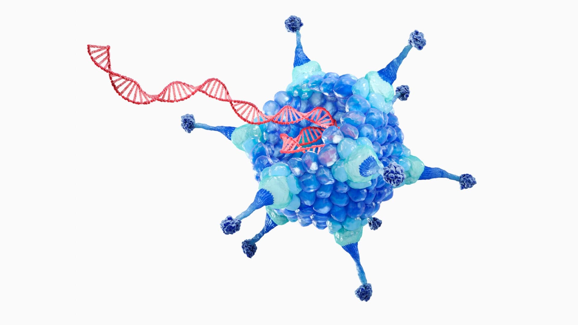 3D illustration of an AAV viral vector delivering DNA for gene therapy
