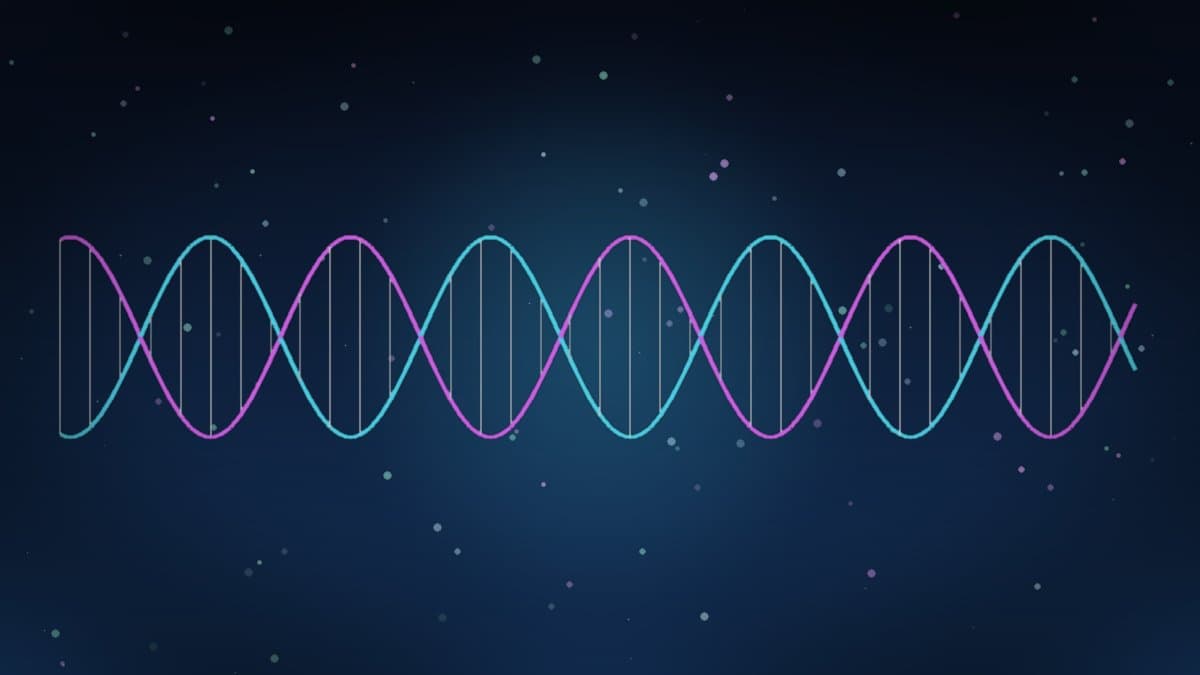 Stylized DNA helix glowing across a dark background, representing AI-assisted rare disease variant interpretation.